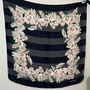 Vintage Jaeger Semi Sheer Navy Floral 100% Silk Square Scarf Pink White Daisy